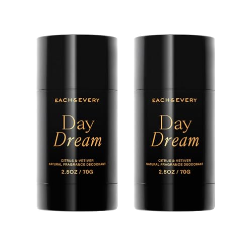 Each & Every All Natural Deodorant for Women & Men - Sensitive Skin, Vegan, Baking Soda & Aluminum-Free Deodorant - Clean Long Lasting Odor Control - Citrus & Vetiver Natural Fragrance (2.5oz, 2pk)