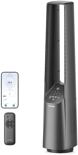 PELONIS 40" Smart Bladeless Fan for Bedrrom - Tower Fan, Alexa/Google/WiFi, DC Motor, 6 Speeds, 4 Modes, Remote, 7H Timer, 90° Oscillation, Safe for Home and Office