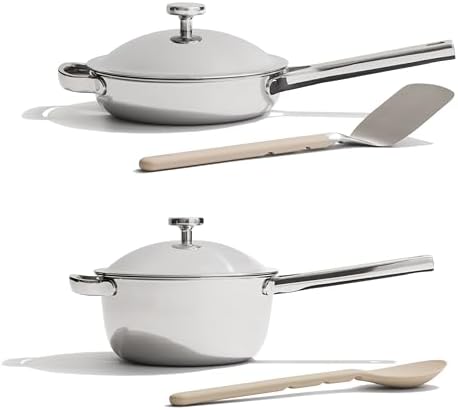 Our Place Titanium Pro Mini Cookware Duo – Always Pan & Perfect Pot with Nonstick No-Coating Technology | Tri-Ply Titanium & Stainless Steel | Safe for Oven, Induction & Cooktops up to 1000°F | Chrome