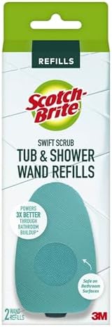 Scotch-Brite Swift Scrub Tub & Shower Wand Refills, Ideal for Bathroom Buildup, Glass Door, Shower and Bath Cleaner, Soap Scum Remover, 2 Wand Refills