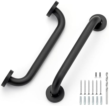 12 Inch Grab Bars for Shower, Stainless Steel Safety Handicap Grab Bars for Bathroom, Anti-Slip Shower Handle, Wall Mounted (2 Pack, Matte Black)