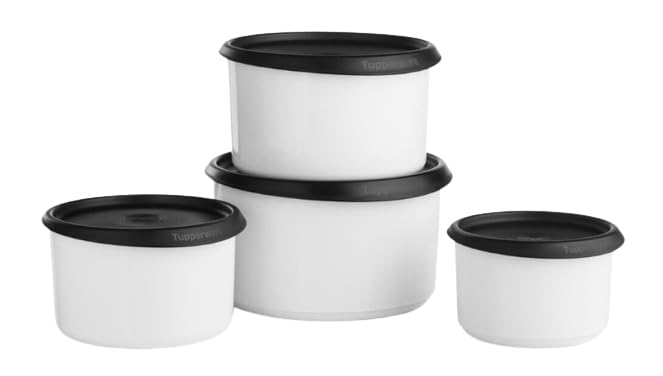 Tupperware One Touch Topper Stacking Canister Set of 4 Black Seal