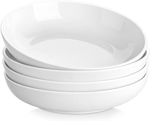 MALACASA 10" Large Pasta Bowls, 56 OZ White Salad Bowls Soup Bowls, Porcelain Serving Bowls Set of 4, Large Kitchen Bowl Plates Pasta Plates, Microwave & Dishwasher Safe, Series REGULAR
