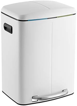happimess HPM1005C Marco Rectangular 10.5-Gallon Double Bucket Garbage Can with Soft-Close Lid, White