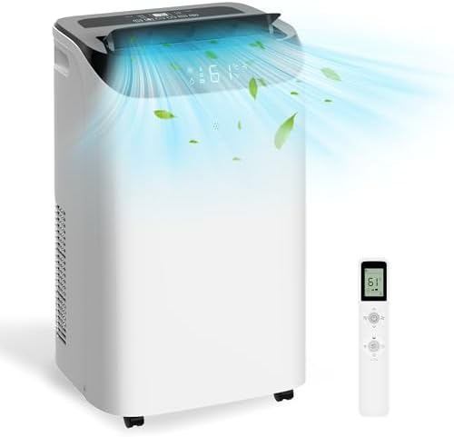 14,000 BTU Portable Air Conditioner Cools Up to 700 Sq.Ft, 3-IN-1 Energy Efficient Portable AC Unit with Remote Control & Installation Kits for Large Room, Campervan, Office, Temporary Space