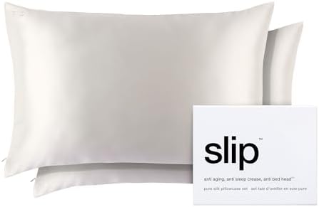 slip The Original Queen Pure Silk Pillow Case Duo - 100% Pure 22 Momme Mulberry Silk - Queen Size Standard Pillow Case - Anti-Aging, Anti-BedHead, Anti-Sleep Crease, White (20" x 30")