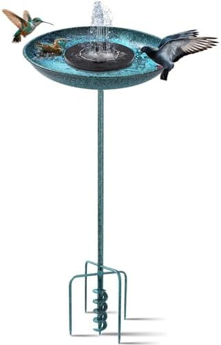 31.5" Solar Bird Bath Fountain with 12" Bowl – Outdoor Cast Iron Birdbath with Solar-Powered Water Fountain, 5-Prong Base & Auger Drill for Garden or Yard Decor(Turquoise Blue)