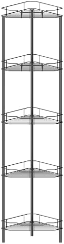 5 Tier Floor Standing Corner Shower Caddy Organizer Shelf with Hooks, Bathroom Shelves Stand Rack, Black