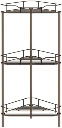 3 Tier Floor Standing Corner Shower Caddy Organizer Shelf with Hooks, Bathroom Shelves Stand Rack, Bronze