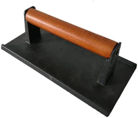 8.3"×4.3" Heavy-Duty Cast Iron Grill Burger Press and Meat Steak with Wood Handle for Blackstone Camp Chef Pitboss Weber Griddle Grills (Rectangle)