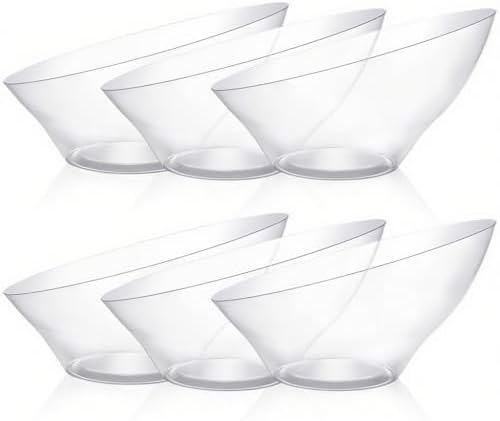 BESTVIP Clear Plastic Serving Bowls for Party - 12 Pack 54oz Angled Disposable Serving Bowls, Party for Chips, Snacks, Fruit, Salad - Bowls for Parties, Daily Use, Catering,Halloween, Christmas