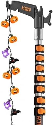 5-30 ft Long Telescopic Extension Pole with Utility Hook // Telescoping Pole for Christmas Lights Installation, String Lights, Birdfeeders // Lightweight and Sturdy // Christmas Light Pole with Hook