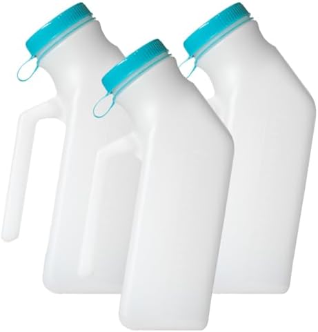 MedVance- Urinals for Men 1000ml with Glow in The Dark Spill Proof Pop Cap Lid, Plastic Pee Bottles for Men, Male Urinals, Pee Container Men, Portable Urinal for Car, Elderly & Incontinence (3 Pack)