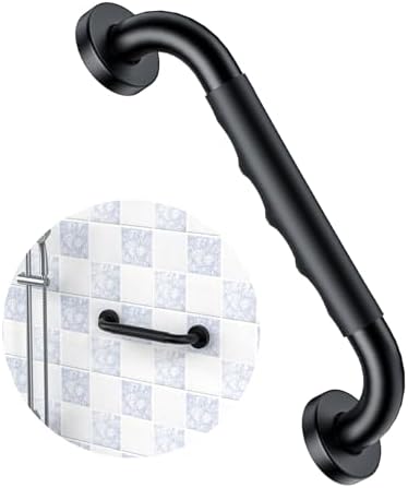12 Inch Black Shower Grab Bar w/Anti Slip Rubber Grip, ZUEXT Stainless Steel Bath Grab Bar, Bathroom Balance Bar, Wall Mount Safety Handrail Support, Handicap Injury Elderly Senior Assist Handle