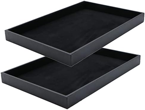 Velvet Jewelry Tray for Drawers Black Jewelrys Display Tray Stackable Jewelry Organizer Trays for Necklace Bracelet Ring Watch (2, Black)
