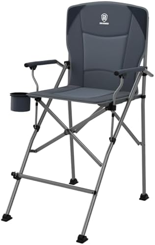 EVER ADVANCED Tall Folding Chair 31", Portable Directors Chair, Bar Height Camping Chair with Carry Bag and Footrest, Armrest, Heavy Duty Supports 300 Lbs Grey