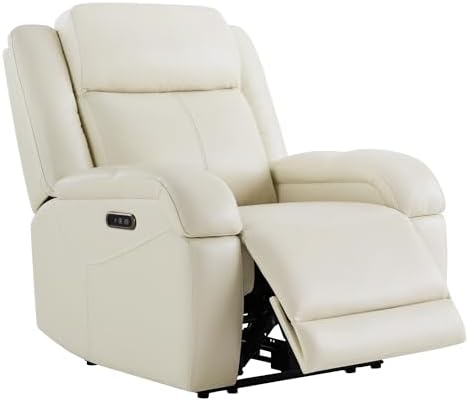 Watson & Whitely Genuine Leather Power Recliner Chairs for Adults, Wall Hugger RV Recliner with Power Headrest & Charging Ports, Electric Recliner Sofa Chair for Living Room, Cream