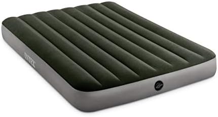 Intex 64778E Dura-Beam Standard Prestige Air Mattress: Fiber-Tech – Full Size – Hand-Held Battery Pump – 10in Bed Height – 600lb Weight Capacity