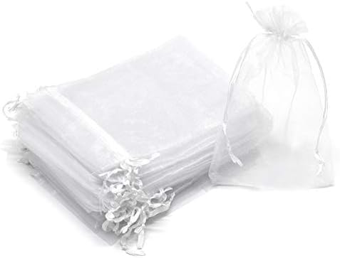 100Pcs Organza Bags 4x6 Inches, White Wedding Favor Bags with Drawstring, Small Mesh Gift Bag Jewelry Christmas Candy Pouches