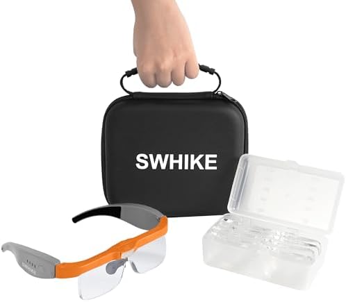 Magnifying Glass with Light Hands Free, Rechargeable Magnifying Glasses Headset with 5 Detachable Lenses and Storage Case for Close Work, Reading, Jewelry Making Crafts (Orange & Gray)