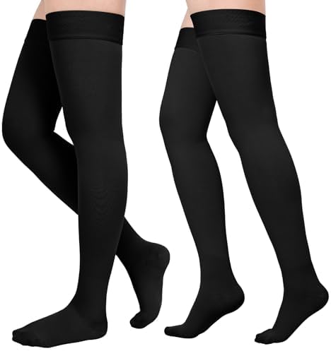 Compression Stockings for Women & Men, 2 Pairs 15-20mmHg Thigh High Compression Socks for Varicose Veins, Swelling, Pregnant