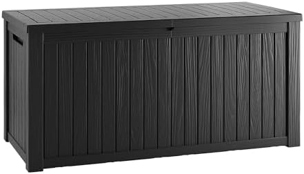 200 Gallon Lockable Resin Deck Box, Waterproof & UV-Resistant Outdoor Storage Box for Outdoor Cushion Storage, Garden Tools & Pool Accessories Storage, Black