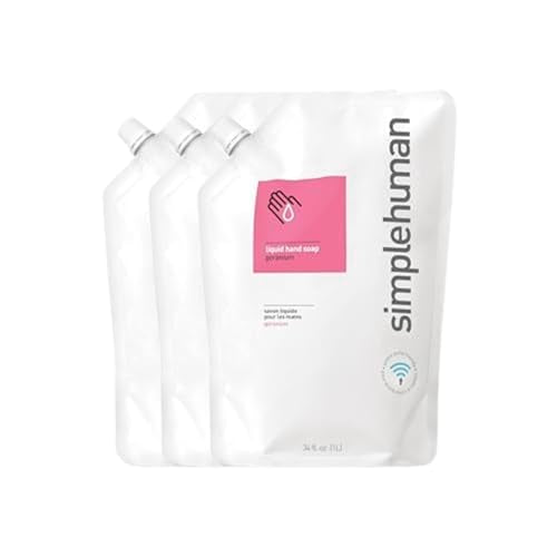 simplehuman Geranium Moisturizing Liquid Hand Soap Refill Pouch, 34 Fl Oz, Pack of 3