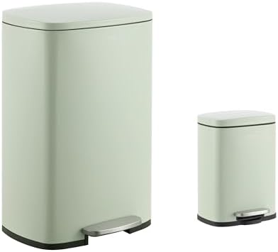 happimess HPM1006E Connor Rectangular 13-Gallon Trash Can with Soft-Close Lid and Free Mini Trash Can, Fingerprint Resistant, Modern, Minimalistic for Kitchen, Office, Bathroom, Pistachio Gelato