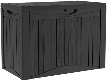 50 Gallon Lockable Resin Deck Box, Waterproof & UV-Resistant Outdoor Storage Box for Outdoor Cushion Storage, Garden Tools & Pool Accessories Storage, Black
