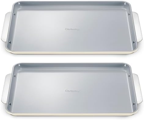 Caraway Non-Stick Ceramic Large Baking Sheet Duo - Naturally Slick Ceramic Coating - Non-Toxic, PTFE & PFOA Free - Perfect for Baking, Roasting, and More - Large (18" x 13") - Cream