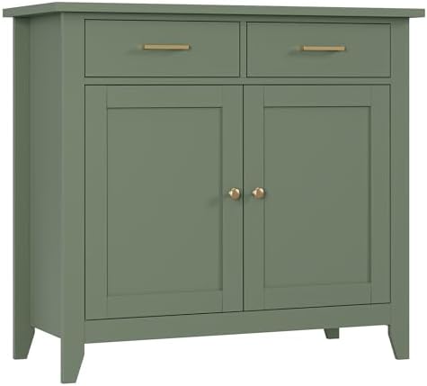 HORSTORS Kitchen Storage Cabinet, Modern Farmhouse Buffet Cabinet with Storage, Coffee Bar with 2 Drawers and 2 Doors, Floor Sideboard Buffet for Living Room, Dining Room, Bathroom, Green