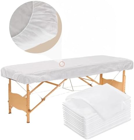 20PCS Disposable Fitted Massage Table Sheets, Heavy Duty Elastic Disposable Bed Cover, Breathable Disposable Fitted Sheets for Spa White Non Woven Fabric 43 x 83 Inch