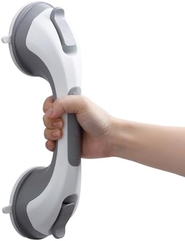 TAILI Shower Grab Bar, 12 Inch Shower Handle for Bathtubs and Elderly, Suction Grab Bars for Seniors Bathroom Safety Handles for Elderly, No Drilling Removable,Grey