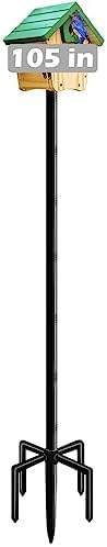 105 Inch Bird House Pole Mount Kit, Adjustable Heavy Duty Bird Feeder Pole for Outdoors, Universal Mounting Post Set with 5-Prong Base, Black, 1 Pack