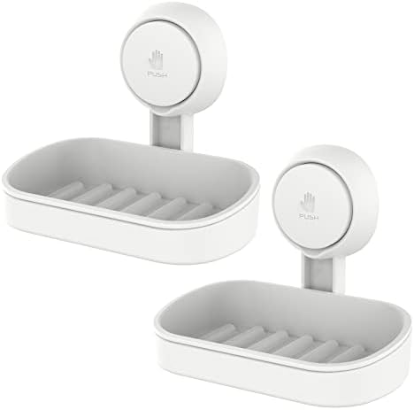 LEVERLOC Soap Holder Suction Cup for Shower, 2 Pack Bar Soap Dish Holder for Shower Wall Mounted NO-Drilling, Plastic Self Draining Removable Vacuum Suction for Bathroom Bathtub Sink