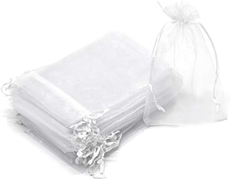 50Pcs White Organza Bags 3x4 Inch, Small Sheer Wedding Party Favor Bags with Drawstring, Jewelry Gift Bags Christmas Candy Pouches