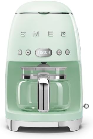Smeg 50's Retro Style Aesthetic Drip Coffee Machine with 10 Cup Glass Carafe, Auto Start Feature, Keep Warm Plate, and Two Coffee Strength Settings (Pastel Green)