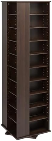 Prepac 4 Revolving Display Cabinet Media Storage, Large Four-Sided Spinning Tower, Espresso