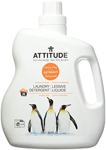 ATTITUDE Liquid Laundry Detergent, EWG Verified Laundry Soap, 36 Loads, HE Compatible, Vegan, Plant Based Products, Cruelty-Free, Citrus Zest, 60.8 Fl Oz