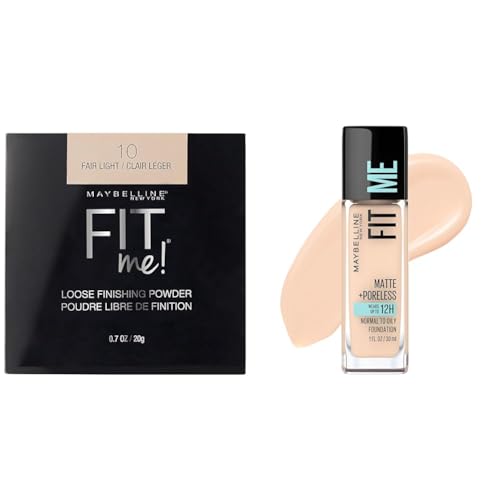 Maybelline Fit Me Loose Setting Powder, Face Powder Makeup & Finishing Powder, Fair Light, 1 Count + Fit Me Matte + Poreless Liquid Foundation Makeup, Natural Ivory, 1 Count