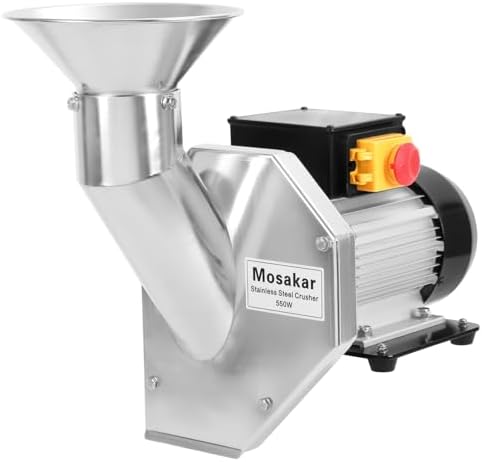 550W Mosakar Fruit Apple Crusher. Whole Apple Pear Potato Grinder. Make Fine Pulp. Portable Stainless Steel Fruit Scratter Pulper for Wine Juice Cider Press