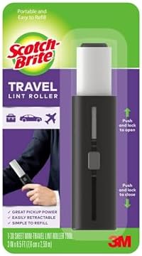 Scotch-Brite Mini Travel Lint Roller, Works Great On Pet Hair, Single Roller, 30 Sheets