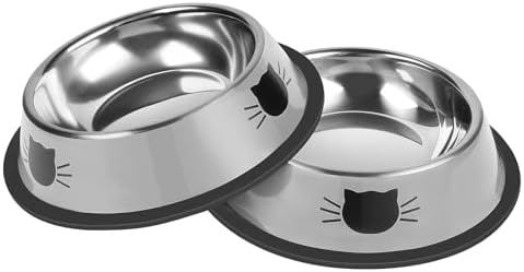 2Pcs Cat Bowls Non-Slip Stainless Steel Small Cat Food Bowl Unbreakable Thick Rubber Base Easily Clean Lovely Color