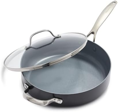 GreenPan Valencia Pro Hard Anodized Healthy Ceramic Nonstick 4.5QT Saute Pan Jumbo Cooker with Lid, PFAS-Free, Induction, Dishwasher Safe, Oven Safe, Gray
