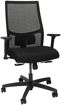 HON Ignition 2.0 Mid Back Task Chair, Standard Synchro-Tilt Control, Office Chair with Lumbar Support, Height and Width Adjustable Arms, Black Frame, Black