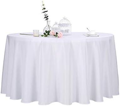 Ascoza 2pack 108 Inch White Round Tablecloth in Polyester Fabric for Wedding/Banquet/Restaurant/Parties