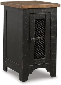 Signature Design by Ashley Valebeck Rustic Farmhouse Chair Side End Table with Cabinet Door, Distressed Black