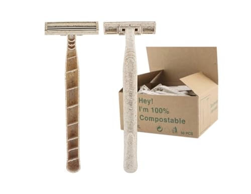 Eco-Friendly Razor | Disposable | Recycled Material | Men & Women Shaving Razor | Twin Blade | Biodegradable Wheat Straw, 50 Count (Pack of 1)