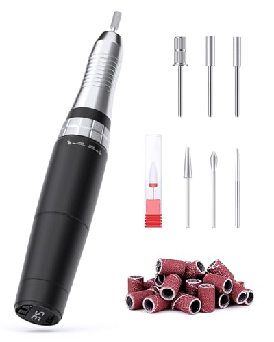 Professional Electric Nail Drill Kit, Cordless Nail File Machine for Home/Salon Use, 5-Speed Manicure Pedicure Tools with LED Light, Quiet Nail Grinder for Acrylic/Gel/Thick Toenails