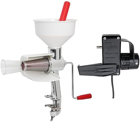 Johnny Apple Sauce Maker, Tomato Sauce Maker, Remove Skins & Seeds From Produce, Model 250 Clamp Based Food Strainer with Electric Motor (Strainer + Motor)